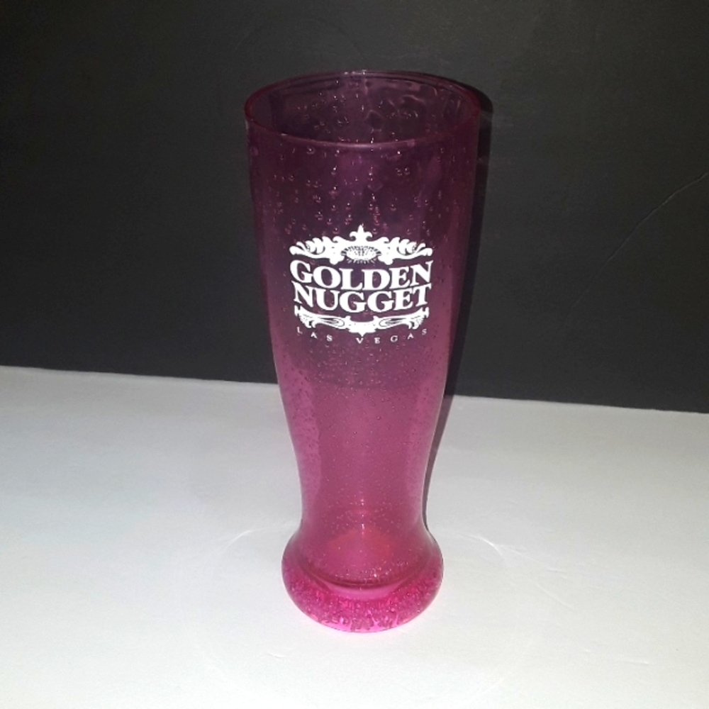 c RARE PINK GOLDEN NUGGET LAS VEGAS TALL DRINK GLASS CUP
